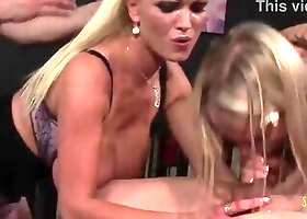 While relaxing at the bar the milfs get a bit aroused. Luckily their big tits gathered enough