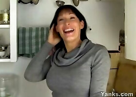 Chesty Yanks MILF Angela Masturbates