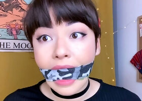 kinda goth asian girl gags herself