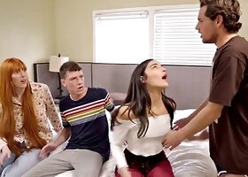 Busty Brunette Gets Pounded in Threesome as Girlfriend Watches
