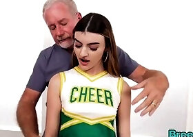 Cheerleader Julia James In Green & Yellow Uniform Gets Her Bare Breasts Groped