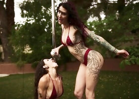 Gorgeous lesbian babes outdoors