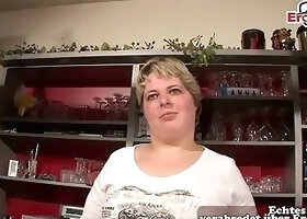 Fat German waitress persuaded to masturbate