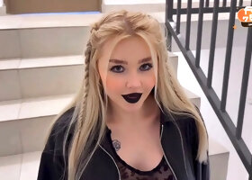 Goth girl teases with her pussy in the entryway! SHE'S ASKING FOR ANAL!