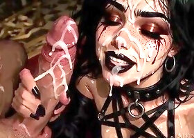Latex Babe Sucking Dick Until Her Face Gets Covered In Cum - POV [AI]