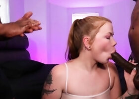 Sexy amateur redhead hot blowjob in the back of a van