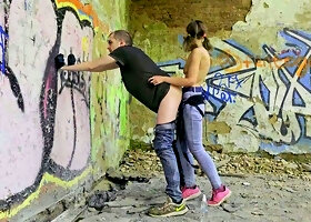 Mistress dame pegging ass fucking dude outdoor dangerous romp in an deprived mansion amateur