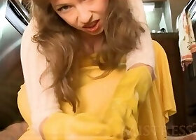 Mummy Uses Rubber Gloves On Son