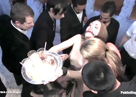 Service slave group fucked in public